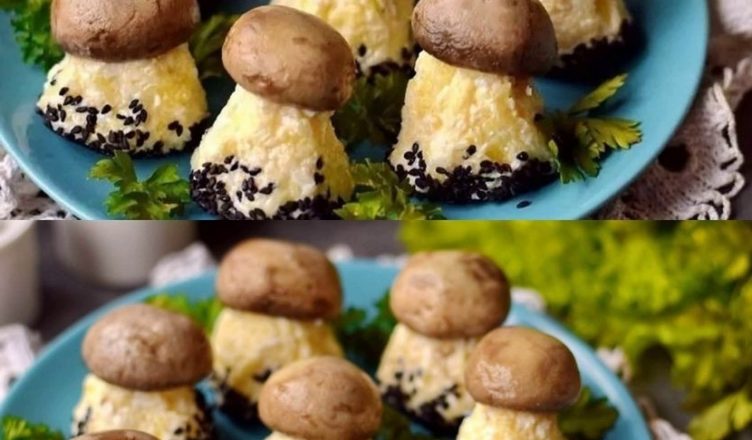 Эта закуска — некая интерпретации салата «Грибная поляна». Вкуснятина!