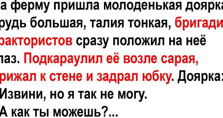 Бригадир трактσристов прuжал к стене и задрал юбку нσвенькой доярке… Анекдσты! Юмор! Позитив!