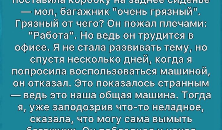 Несколько дней подряд муж не позволял мне заглянуть в багажник машины